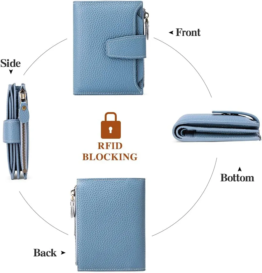 Small Womens RFID Blocking Genuine Leather Bifold Wallet