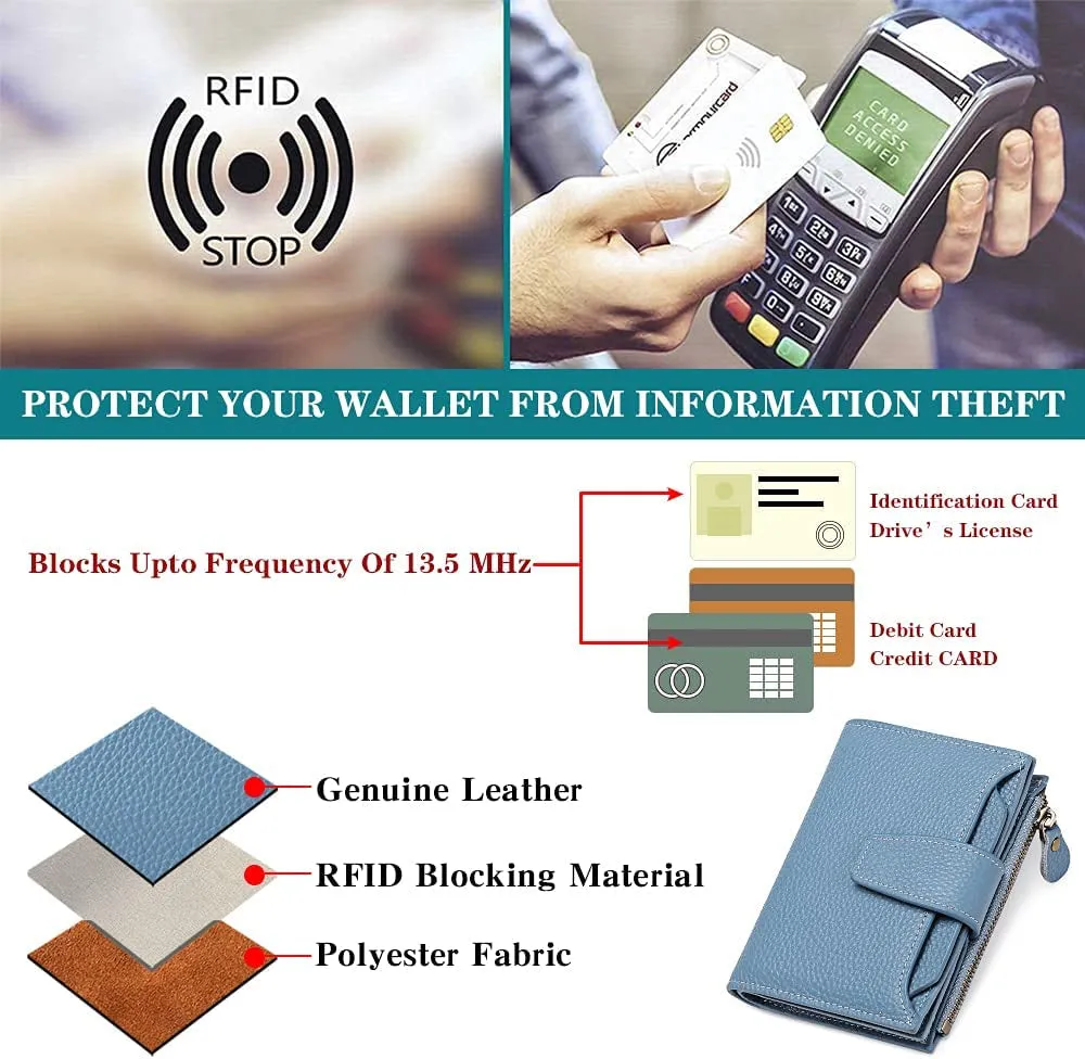 Small Womens RFID Blocking Genuine Leather Bifold Wallet