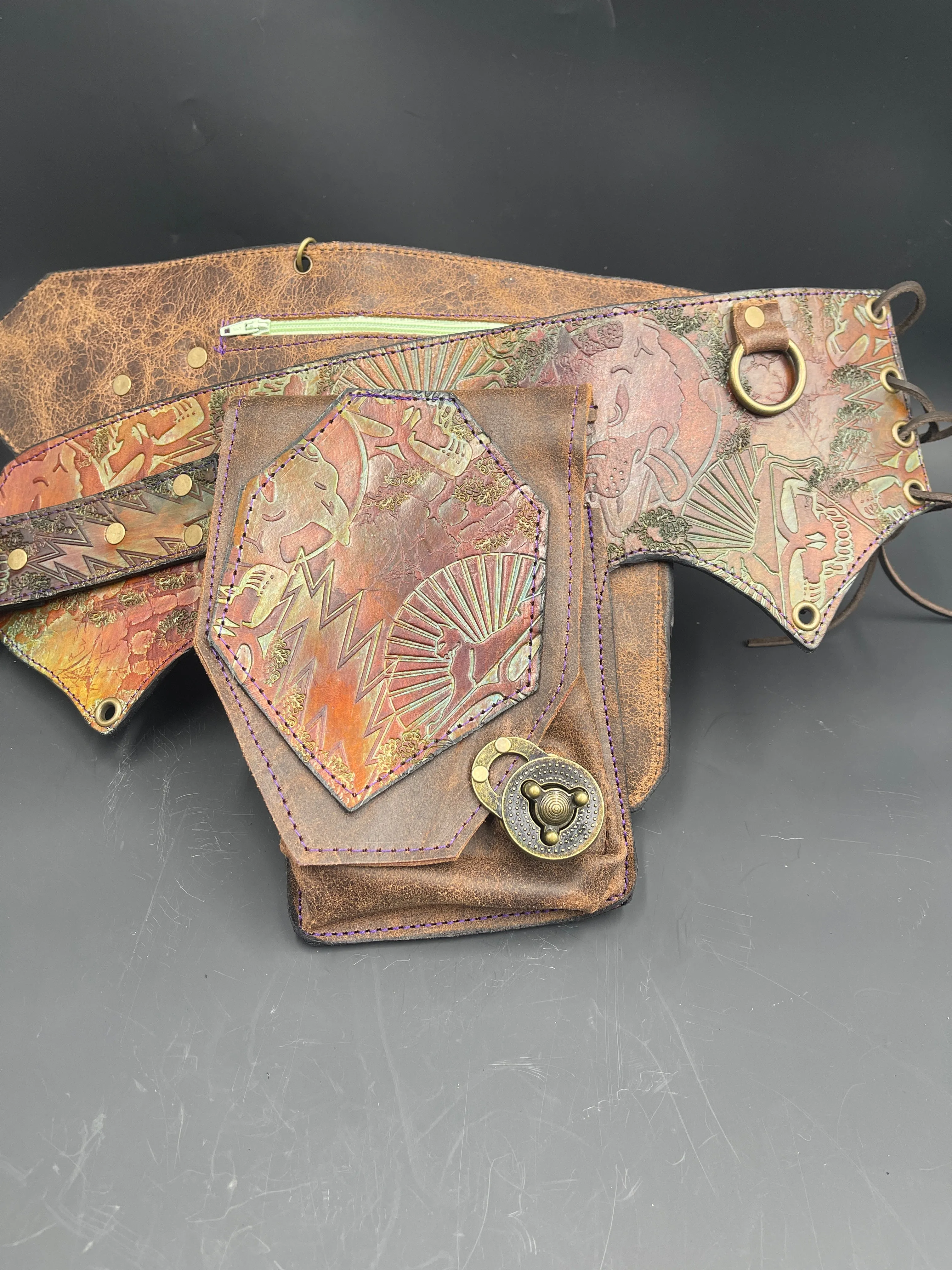 Stamped Leather Utility Hip Belt - Grateful