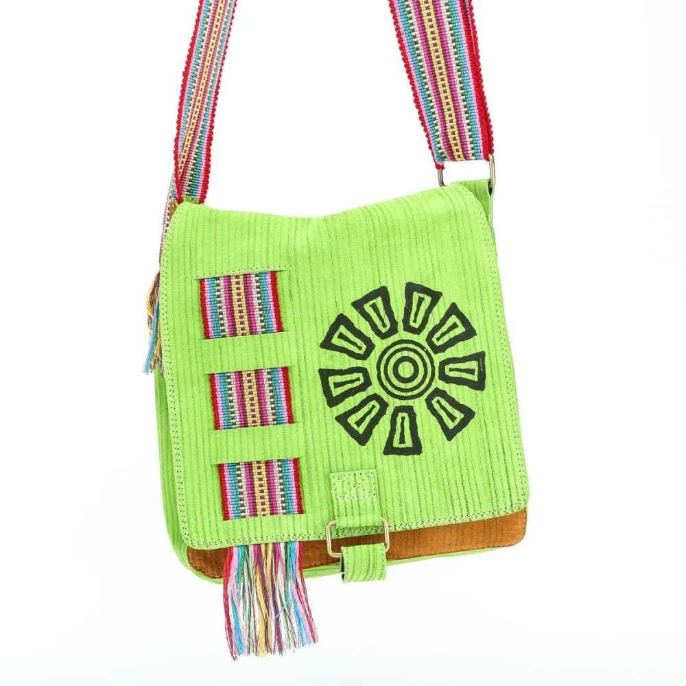 Suede Leather Bag w/ Sun (Light Green)
