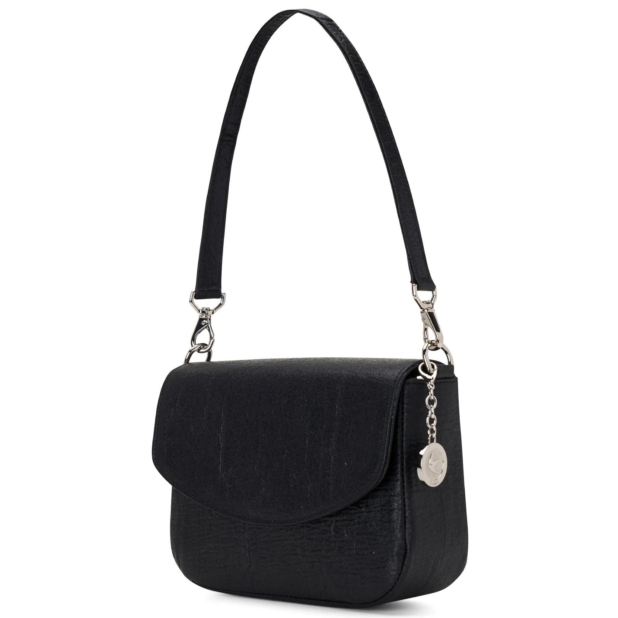 Tashi Pinatex® Vegan Leather Shoulder & Crossbody Bag | Metallic Black