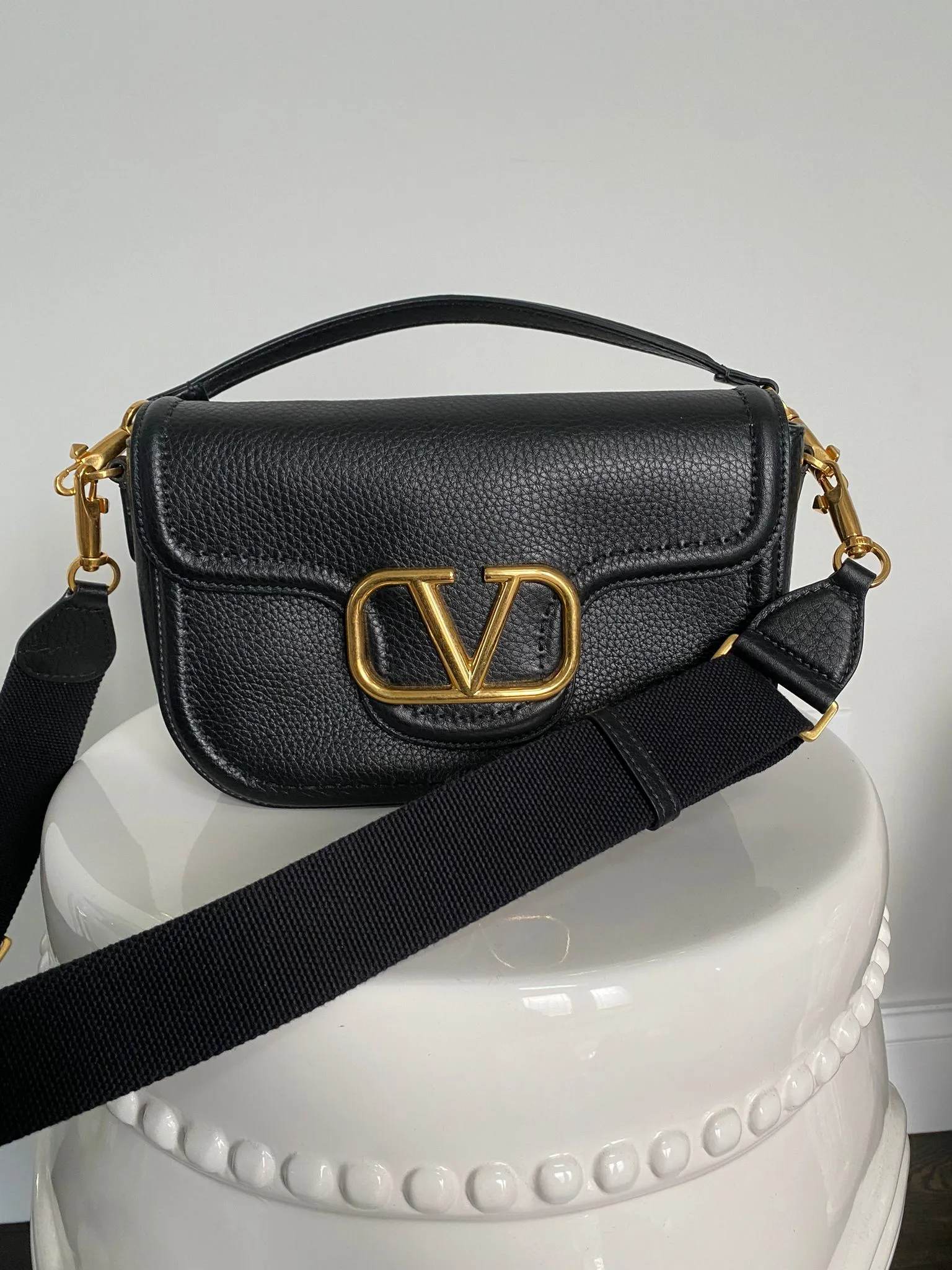 Valentino Black Alltime Grainy Calfskin Shoulder Bag