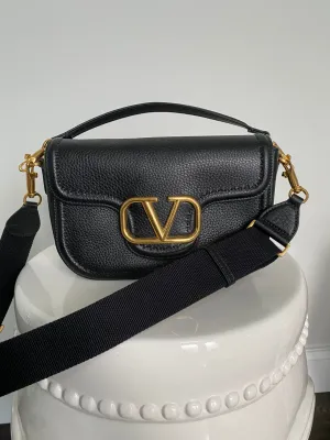 Valentino Black Alltime Grainy Calfskin Shoulder Bag