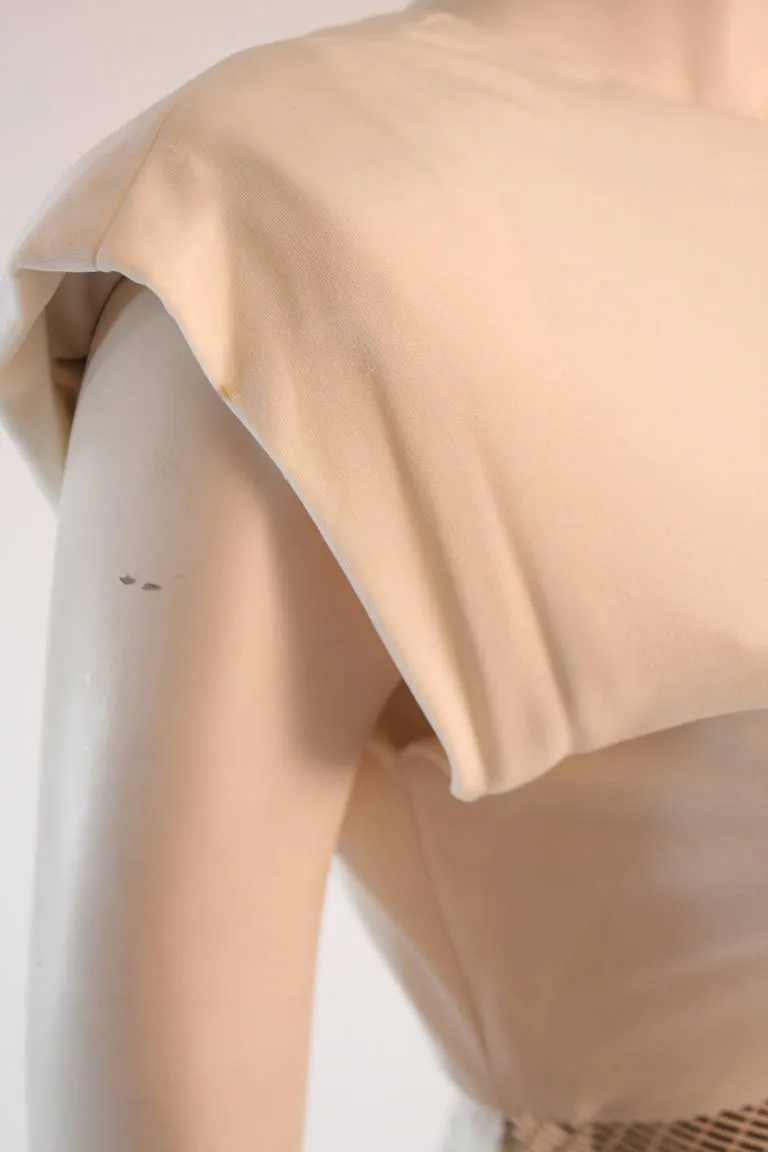 VICKY TIEL White Column Gown with Metallic Waist Detail 4-6