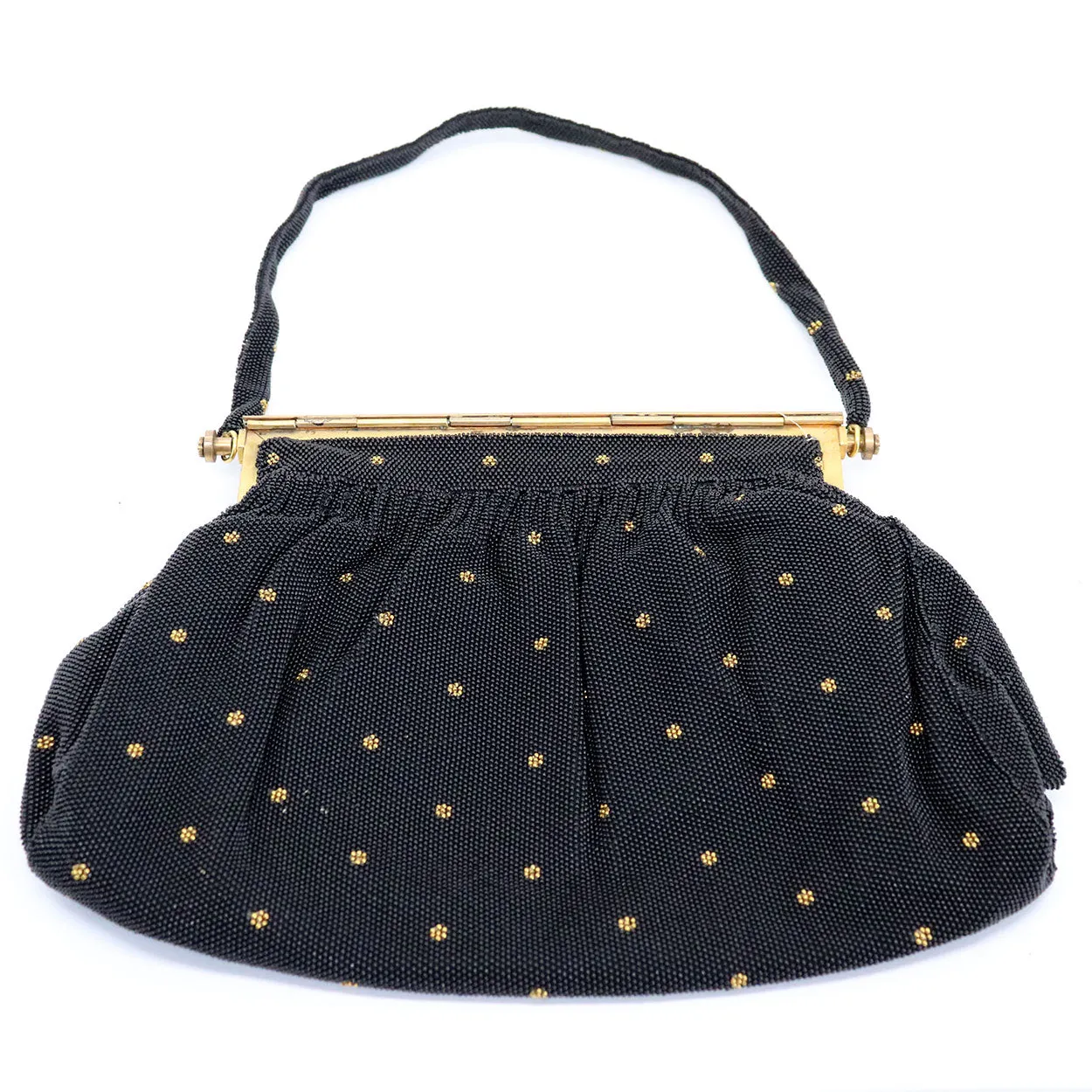 Vintage French Micro-Beaded, Jewelled and Limoges Plaque Black Evening Purse