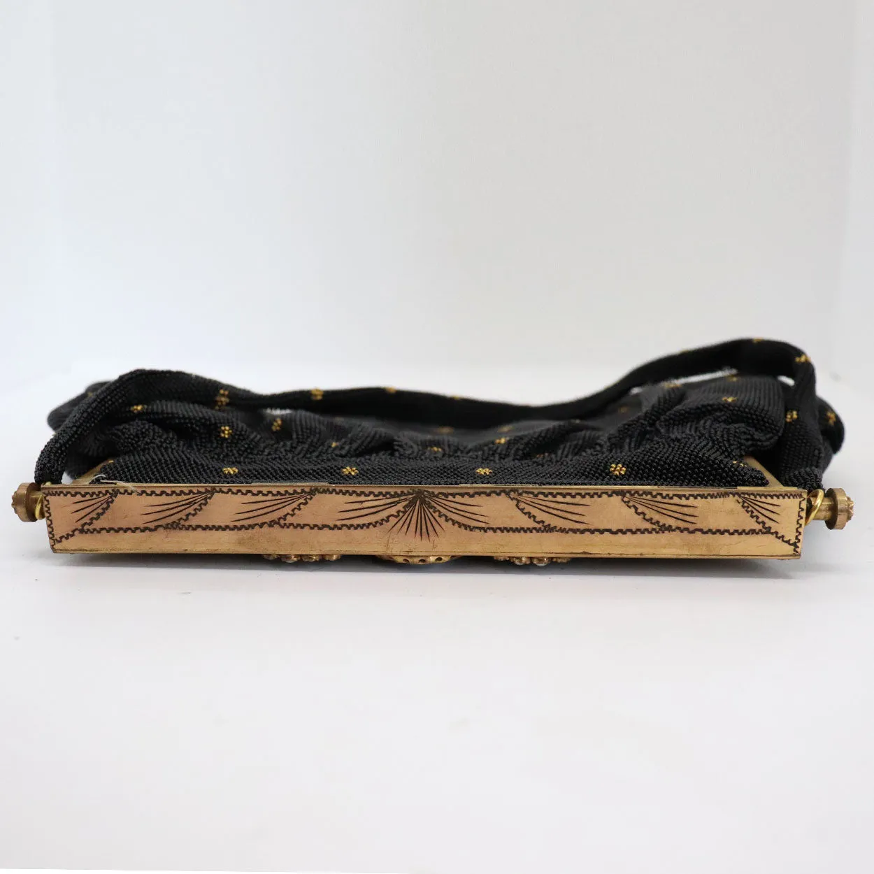 Vintage French Micro-Beaded, Jewelled and Limoges Plaque Black Evening Purse